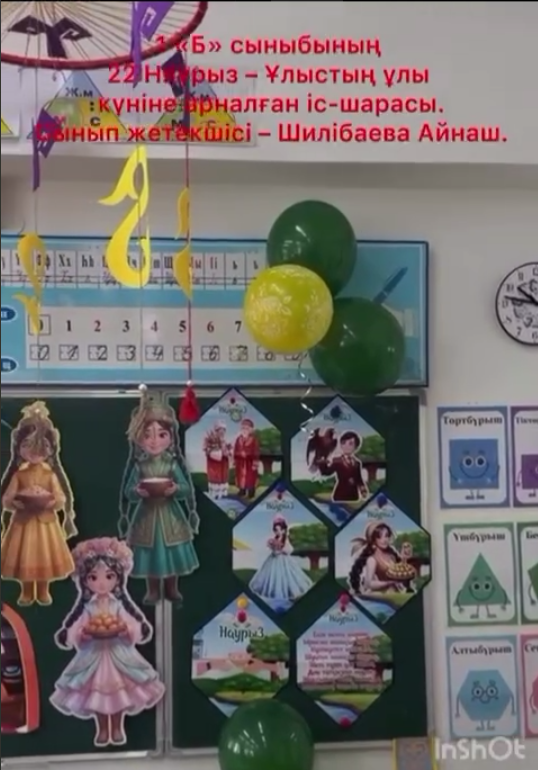 1 «Б» сыныбында 22 Наурыз – Ұлыстың ұлы күніне арналған іс-шара өтті. В 1 «Б» классе прошло мероприятие, посвящённое празднику Наурыз.